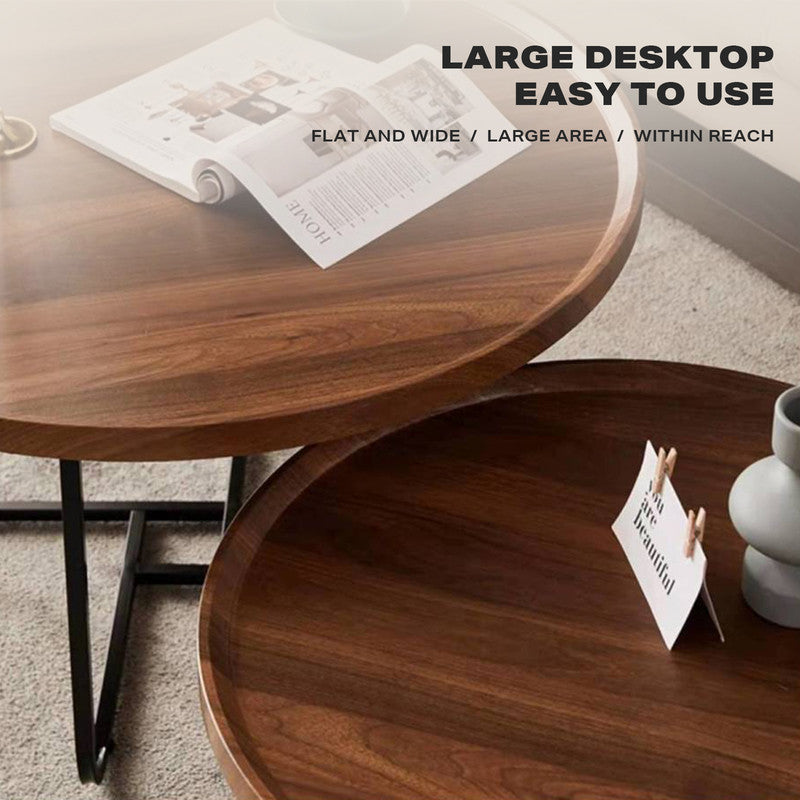 Removable Set of 2 Round Coffee Table  Walnut Nesting Side End Table Furniture 3