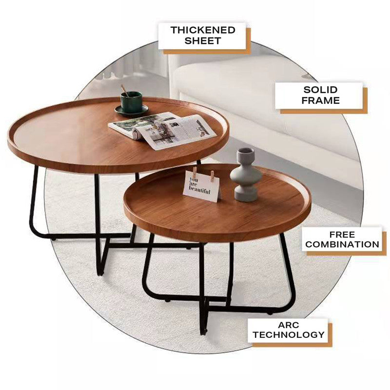 Removable Set of 2 Round Coffee Table  Walnut Nesting Side End Table Furniture 4
