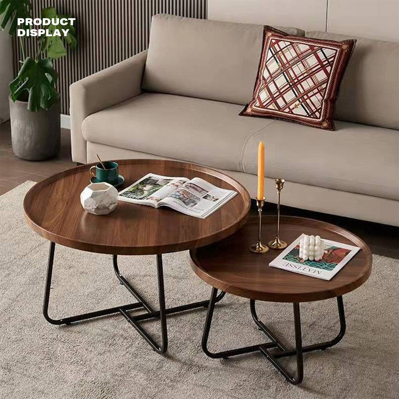 Removable Set of 2 Round Coffee Table  Walnut Nesting Side End Table Furniture 6