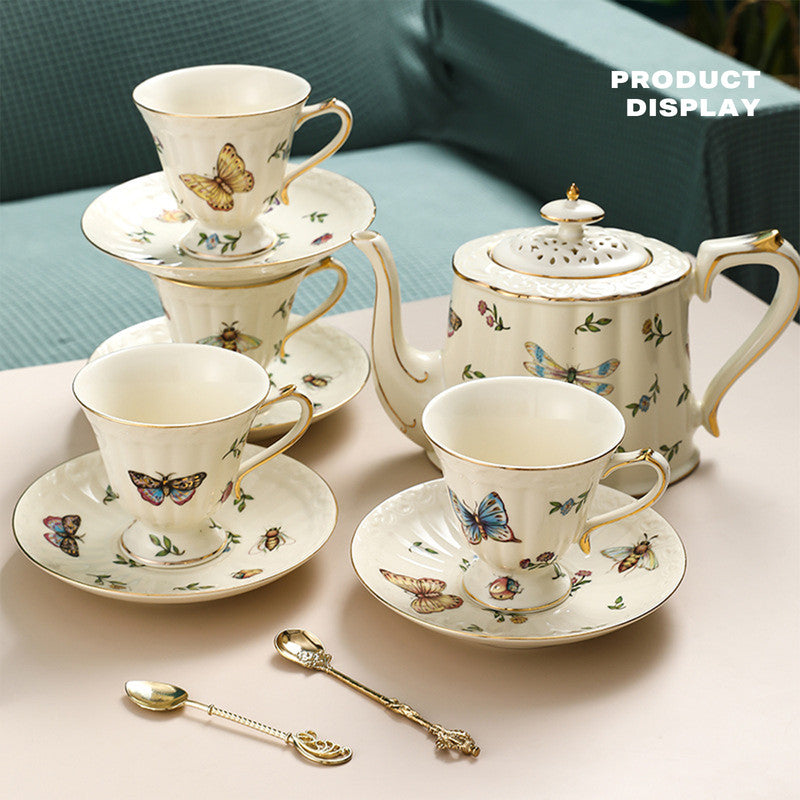 French coffee cup and saucer teapot set 6