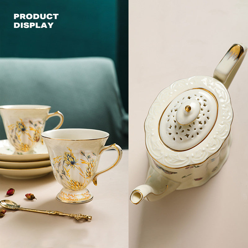 Ears of wheat European afternoon tea coffee cups saucers and teapot 8