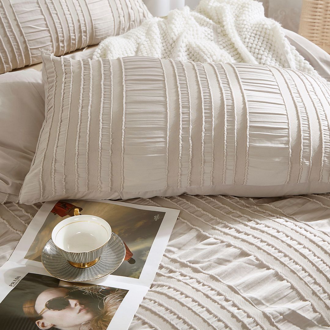 Tufted Boho Striped Embroidery Quilt/Doona/Duvet Cover Set - Super King Size 4