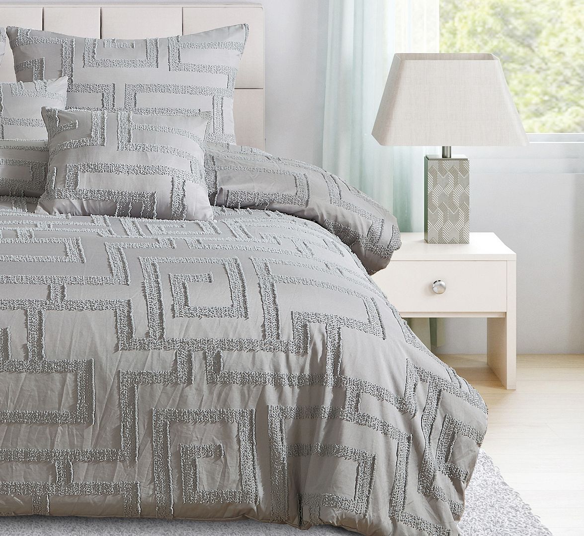 Tufted Jacquard Quilt/Doona/Duvet Cover Set - Grey - King Size 3
