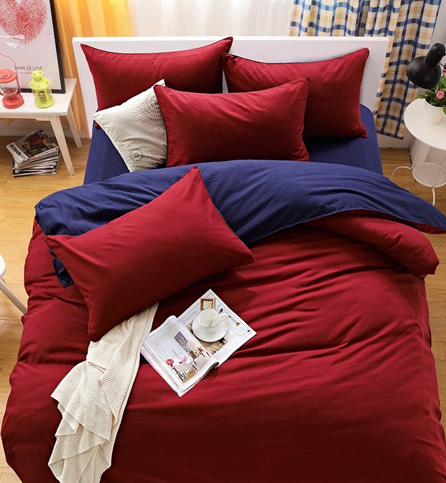 1000TC Reversible King Size Blue and Red Duvet Quilt Cover Set 3