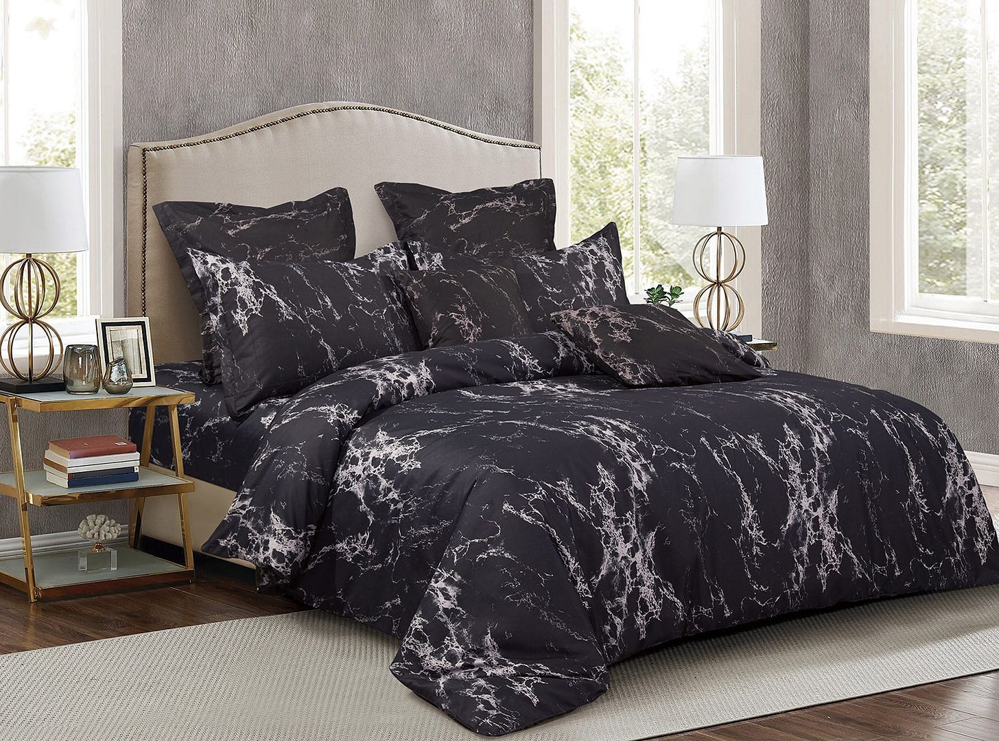 Black Marble King Size Duvet Quilt Cover Set 3