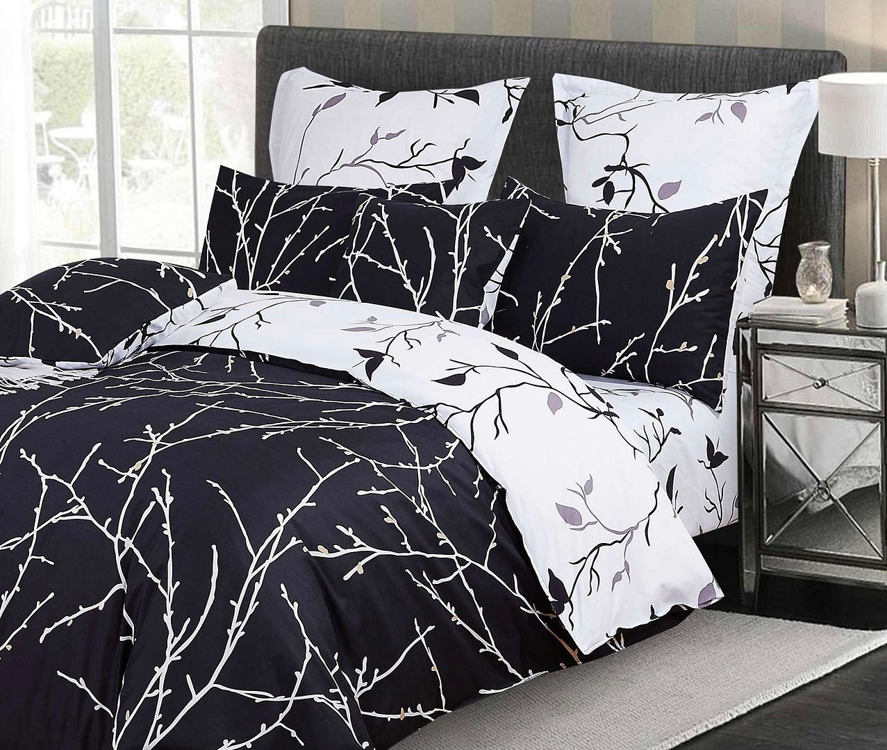 Tree Reversible King Size Bed Quilt/Duvet Cover Set Black 3