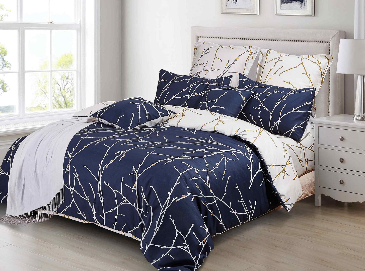 Tree Reversible King Size Blue Duvet Quilt Cover Set 3