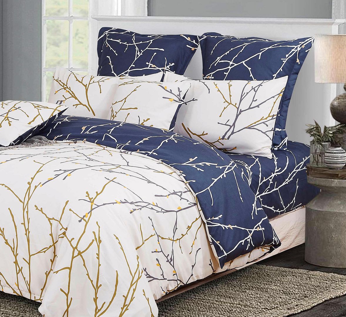 Tree Reversible King Size Bed Quilt/Duvet Cover Set Beige 3
