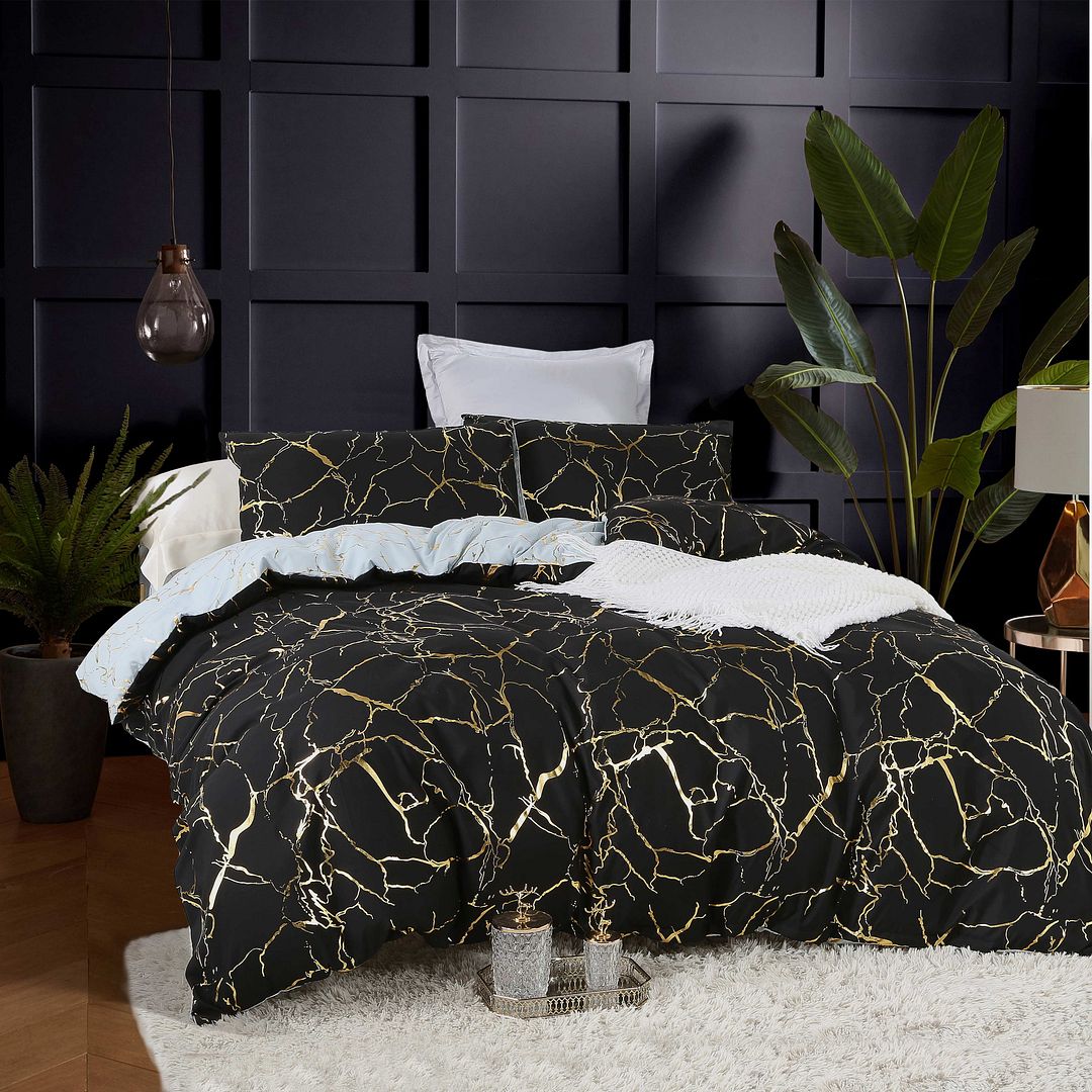 Reversible Design King Size Black Duvet Quilt Cover Set 3
