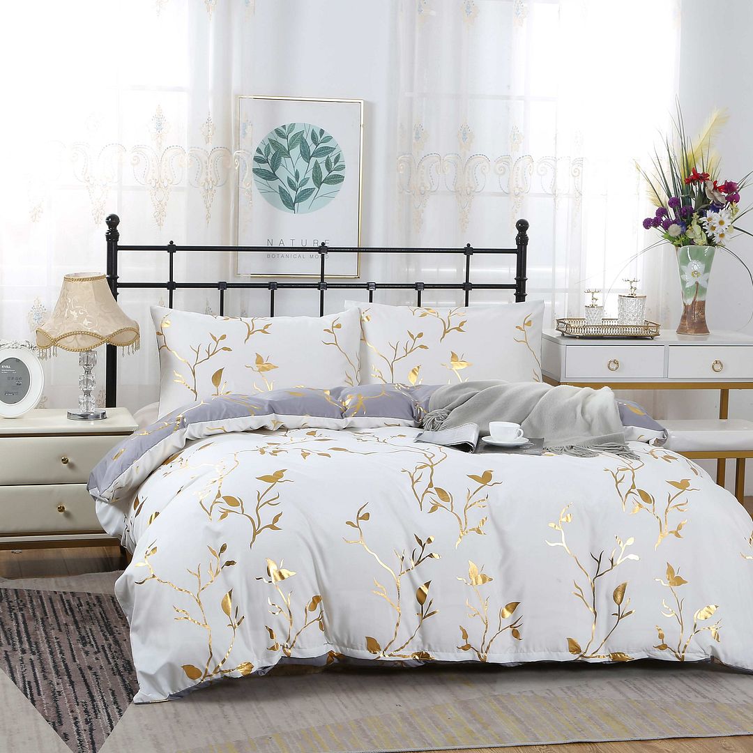 Reversible Design Queen Size White Duvet Quilt Cover Set 3