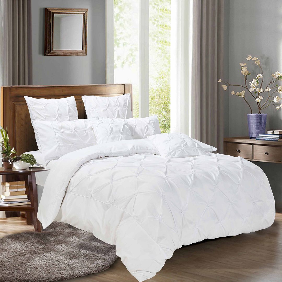 Diamond Pintuck King Size White Duvet Quilt Cover Set 3