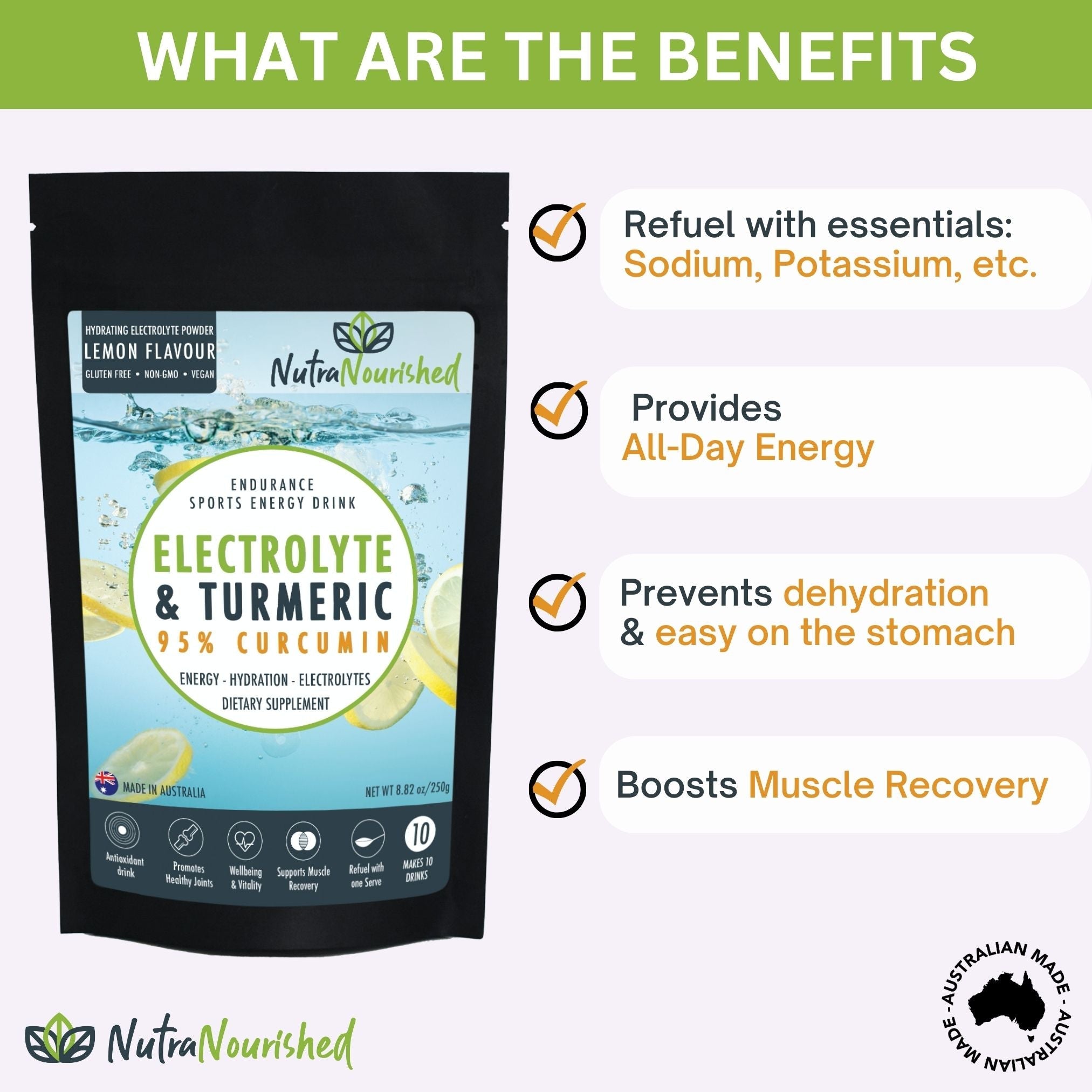 Electrolyte Powder & 95% Pure Organic Curcumin - Lemon Flavour, 250g 3