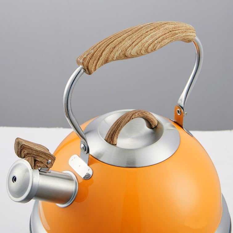 2.8L Whistling Kettle Stainless Steel Foldable Handle Orange 6