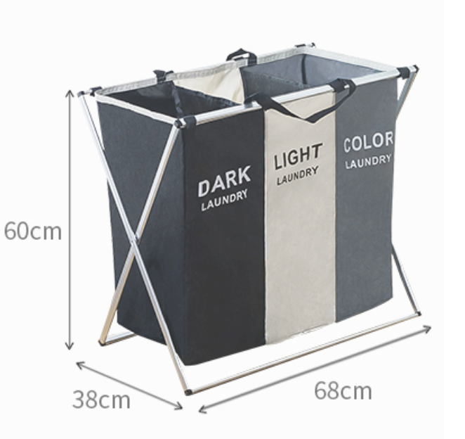 Foldable Divisional Storage Laundry Basket 3 Grid 3