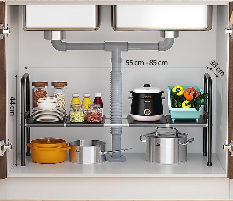 Extendable Storage Rack Under Sink Shelf  Kitchen Organizer black 3
