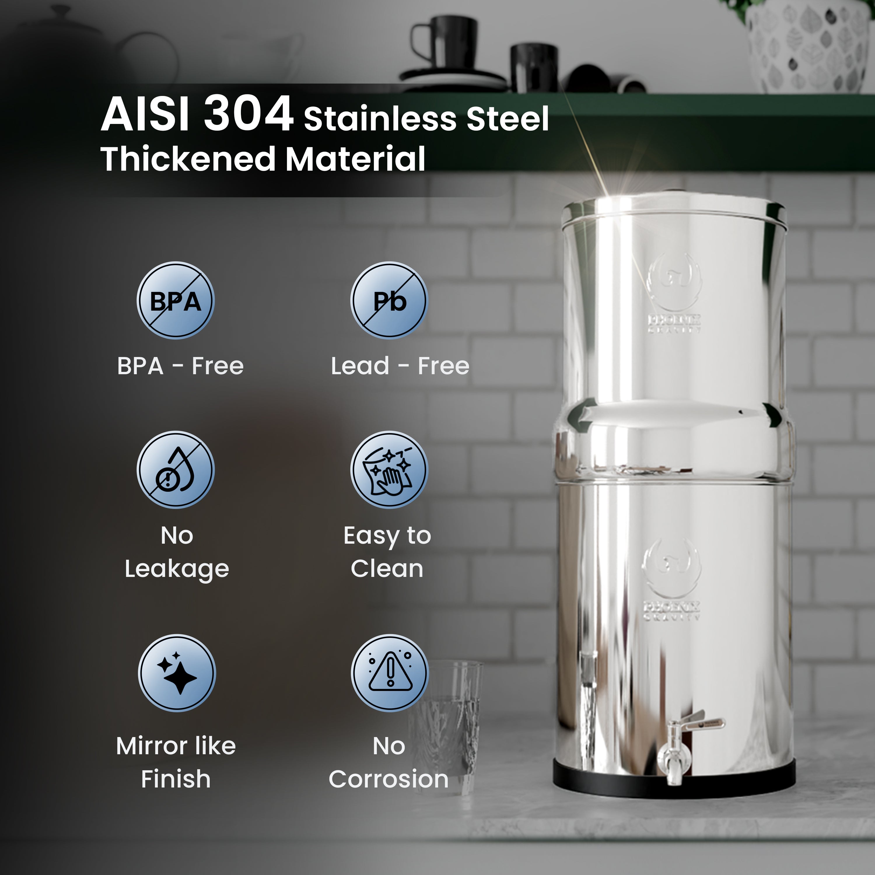The Phoenix Gravity Water Filter Stainless Steel 304 -12L 5