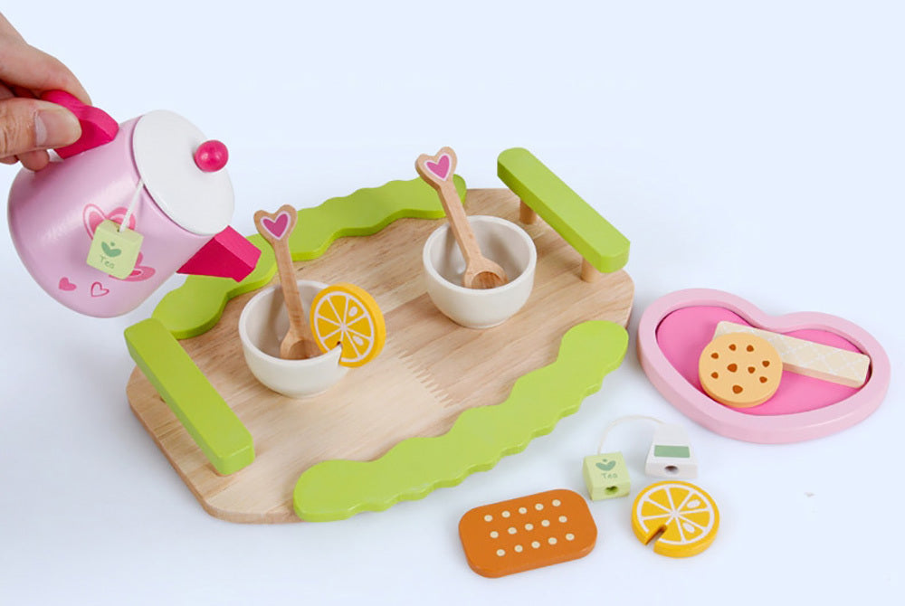 Kids Wooden Kitchen Tea Set Pretend Play 4