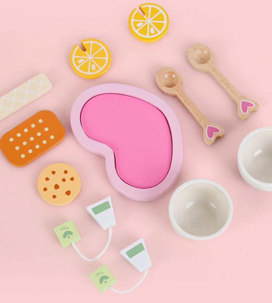 Kids Wooden Kitchen Tea Set Pretend Play 5