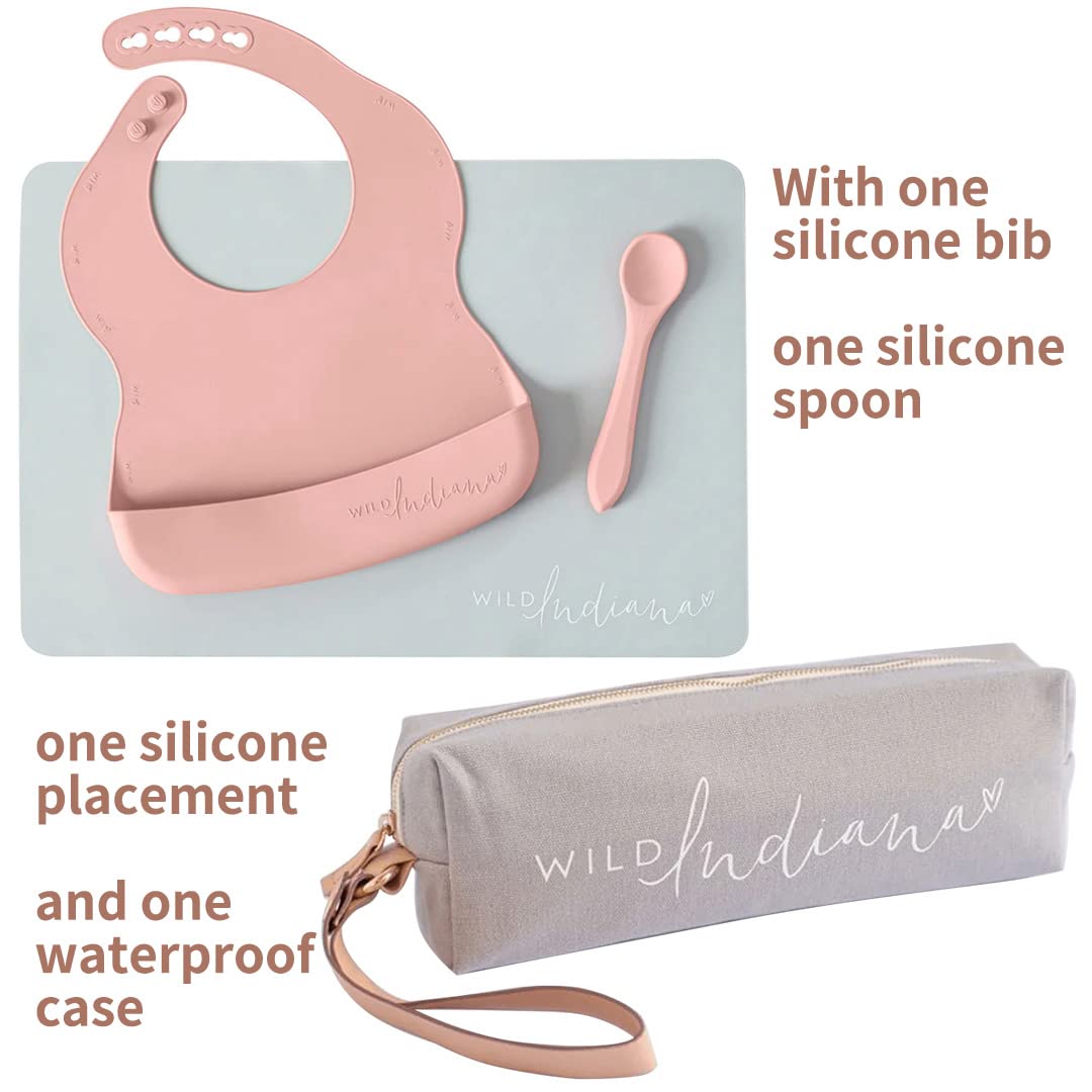 LIFEBEA WILD INDIANA Eating-out Comfy Silicone Baby Bib set for babies & Toddlers(10-72 Months) Waterproof baby fedding including Waterproof carry case (Blush) 3