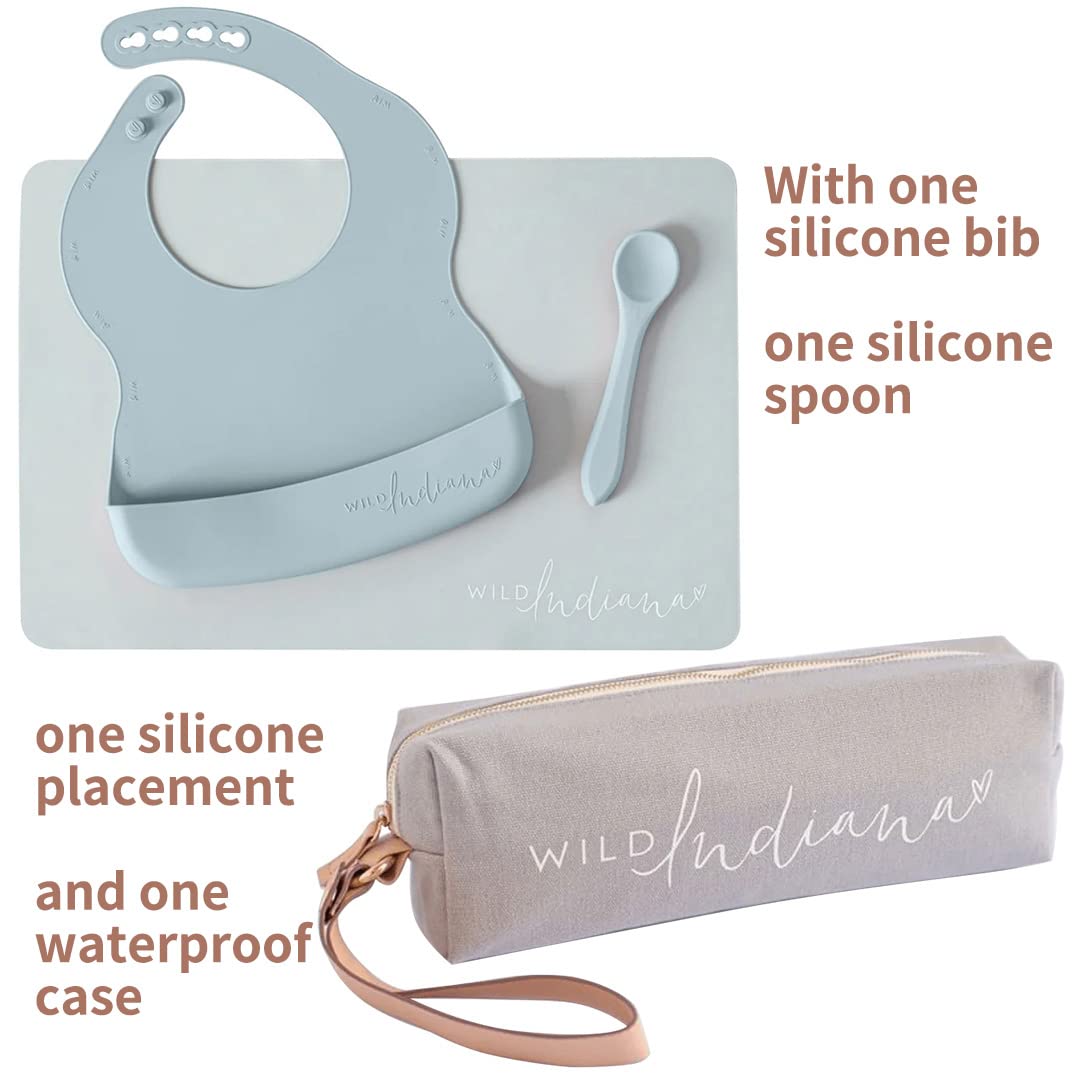 LIFEBEA WILD INDIANA Eating-out Comfy Silicone Baby Bib set for babies & Toddlers(10-72 Months) Waterproof baby fedding including Waterproof carry case (Duck Egg Blue) 3