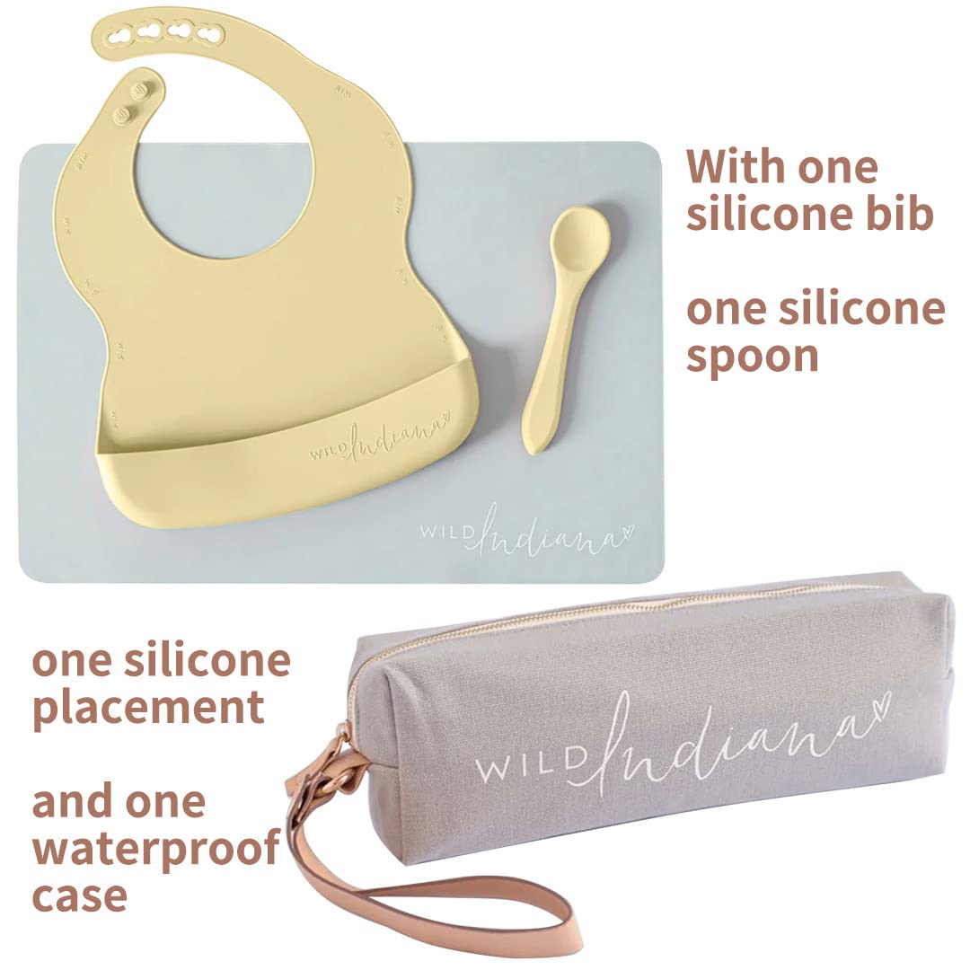 LIFEBEA WILD INDIANA Eating-out Comfy Silicone Baby Bib set for babies & Toddlers(10-72 Months) Waterproof baby fedding including Waterproof carry case (Lemon) 3