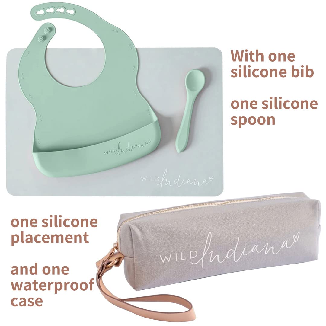 LIFEBEA WILD INDIANA Eating-out Comfy Silicone Baby Bib set for babies & Toddlers(10-72 Months) Waterproof baby fedding including Waterproof carry case (Sage) 3