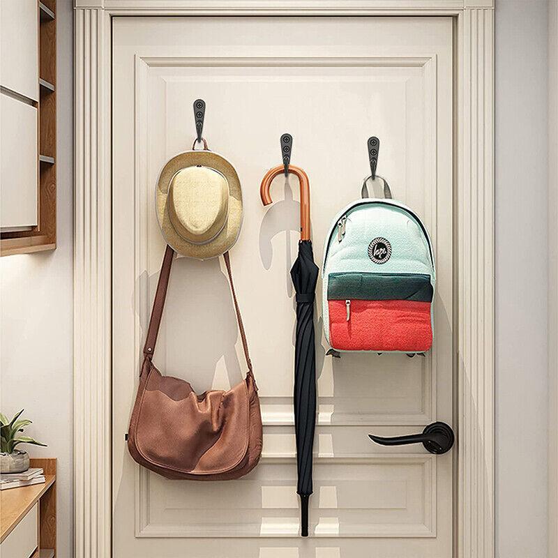 10Pcs Wall Hooks Heavy Duty Coat Hat Robe Hanger Double Hole Zinc Alloy Vintage - Black 4