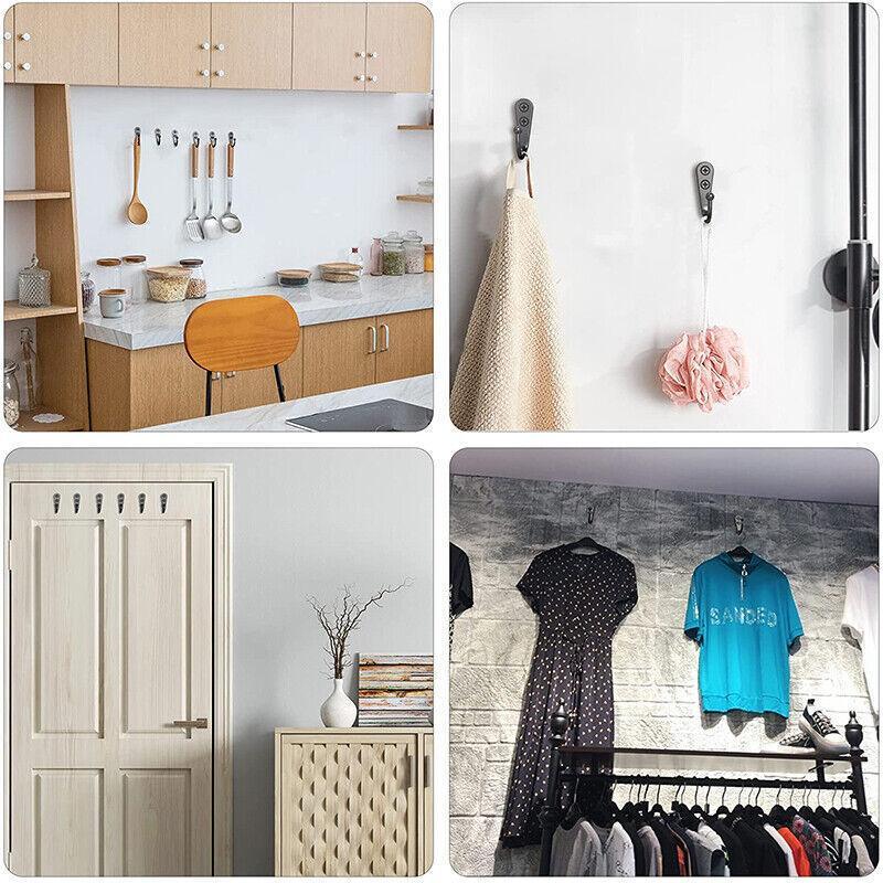 10Pcs Wall Hooks Heavy Duty Coat Hat Robe Hanger Double Hole Zinc Alloy Vintage - Black 5