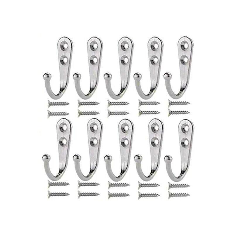 10Pcs Wall Hooks Heavy Duty Coat Hat Robe Hanger Double Hole Zinc Alloy Vintage - Black 7