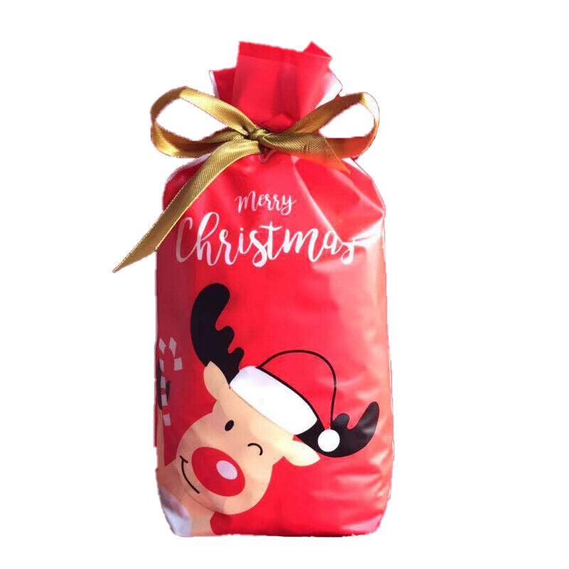 10pcs Christmas Candy Bags Gift Treat Drawstring Pouches Biscuit Cookie Packaging - 10Pcs Bag-Bike Bear 8