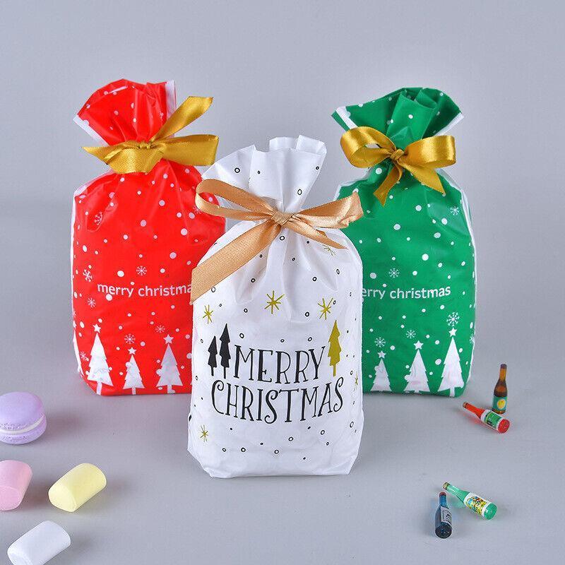 10pcs Christmas Candy Bags Gift Treat Drawstring Pouches Biscuit Cookie Packaging - 10Pcs Bag-Merry Christmas 4