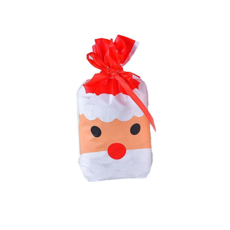 10pcs Christmas Candy Bags Gift Treat Drawstring Pouches Biscuit Cookie Packaging - 10Pcs Bag-Red Tree 7