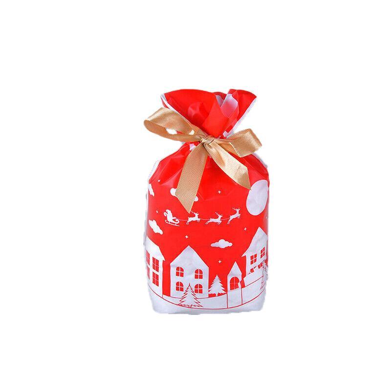 10pcs Christmas Candy Bags Gift Treat Drawstring Pouches Biscuit Cookie Packaging - 10Pcs Bag-Red Tree 12