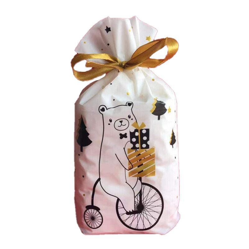 10pcs Christmas Candy Bags Gift Treat Drawstring Pouches Biscuit Cookie Packaging - 10Pcs Bag-Red Tree 13