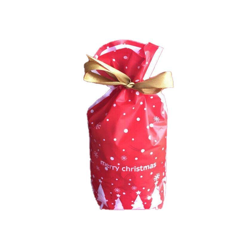 10pcs Christmas Candy Bags Gift Treat Drawstring Pouches Biscuit Cookie Packaging - 10Pcs Bag-White House 10