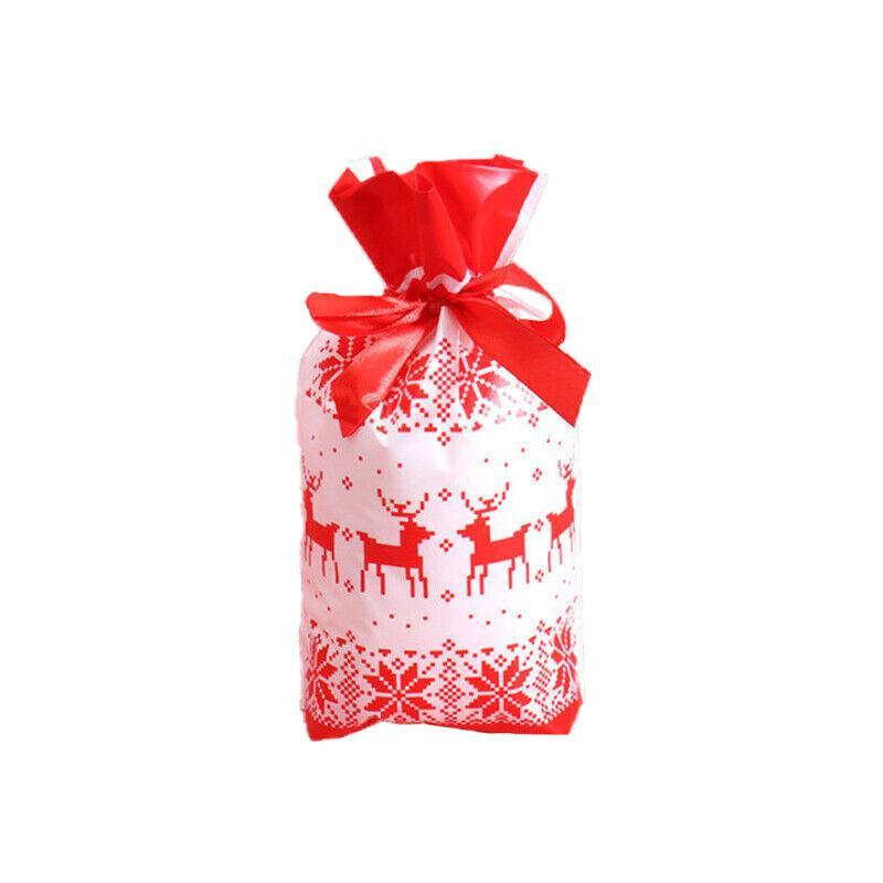 10pcs Christmas Candy Bags Gift Treat Drawstring Pouches Biscuit Cookie Packaging - 10Pcs Bag-White House 15