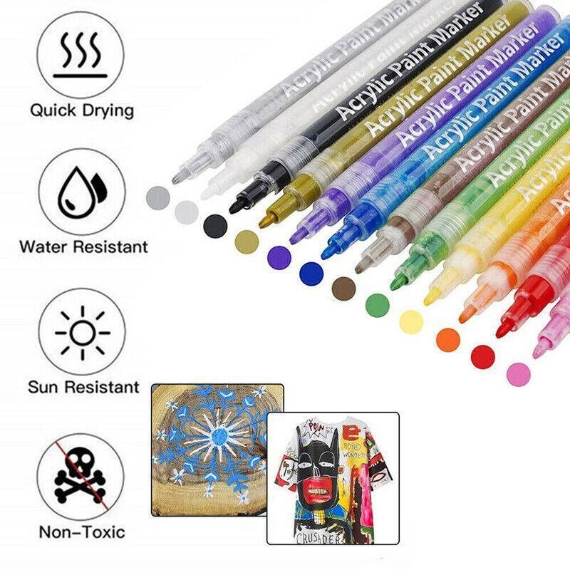Flysea 12-80 Colours Acrylic Paint Pens Painting Stone Ceramic Glass Marker2-3Mm - 12-Colour Set 5