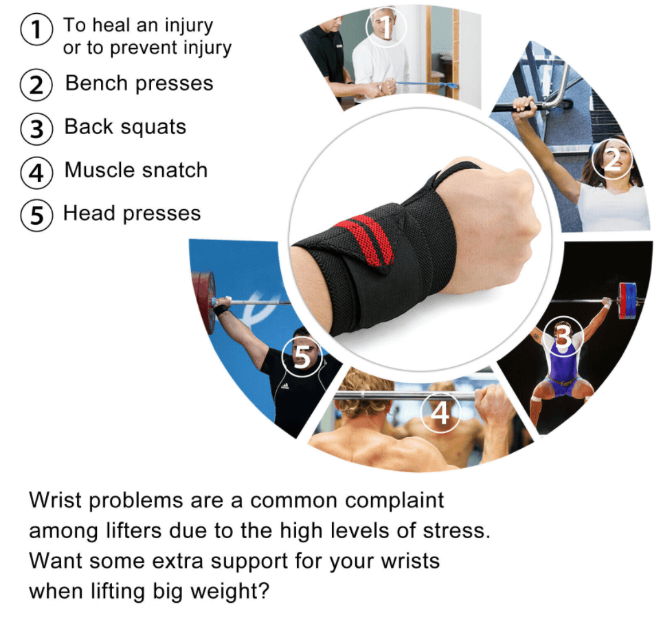Aolikes Weight Lifting Gym Muscle Training Wrist Support Straps Wraps Hand - Black+Gray 3
