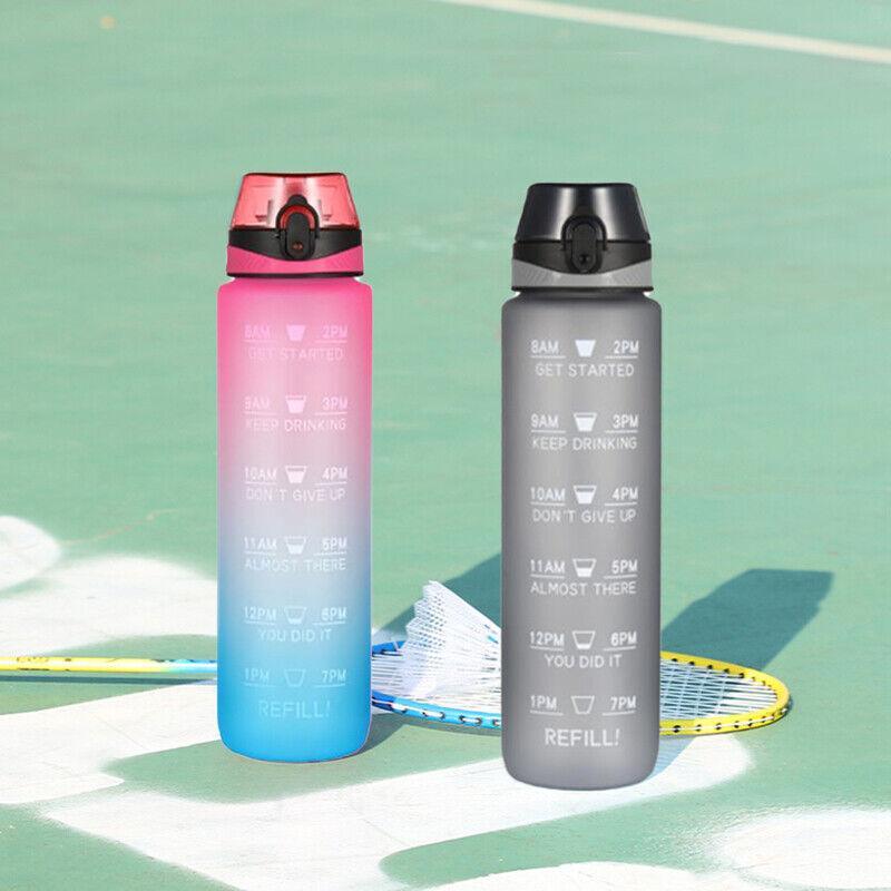 1L Water Bottle Motivational Drink Flask With Time Markings Bpa Free Sport Gym - Blue+Pink 4