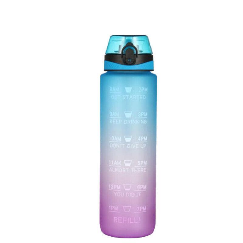 1L Water Bottle Motivational Drink Flask With Time Markings Bpa Free Sport Gym - Blue+Pink 7