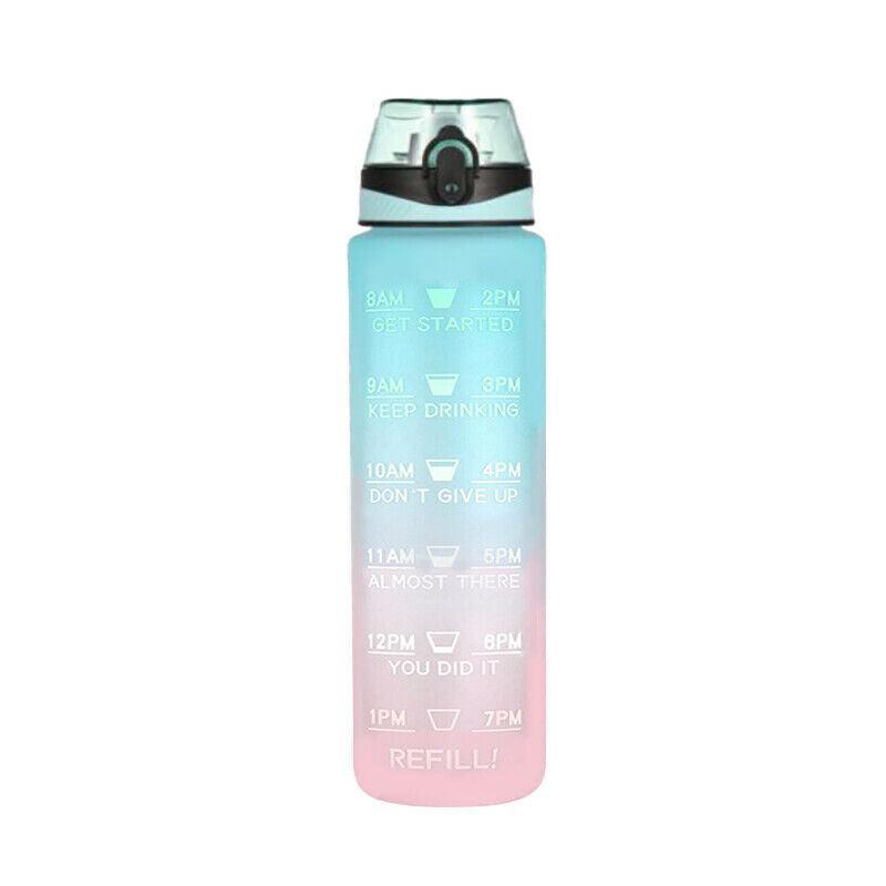 1L Water Bottle Motivational Drink Flask With Time Markings Bpa Free Sport Gym - Blue+Pink 9