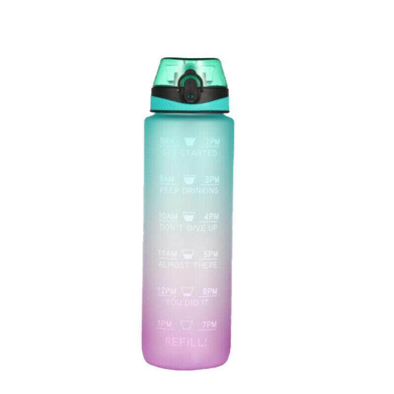 1L Water Bottle Motivational Drink Flask With Time Markings Bpa Free Sport Gym - Blue+Pink 10