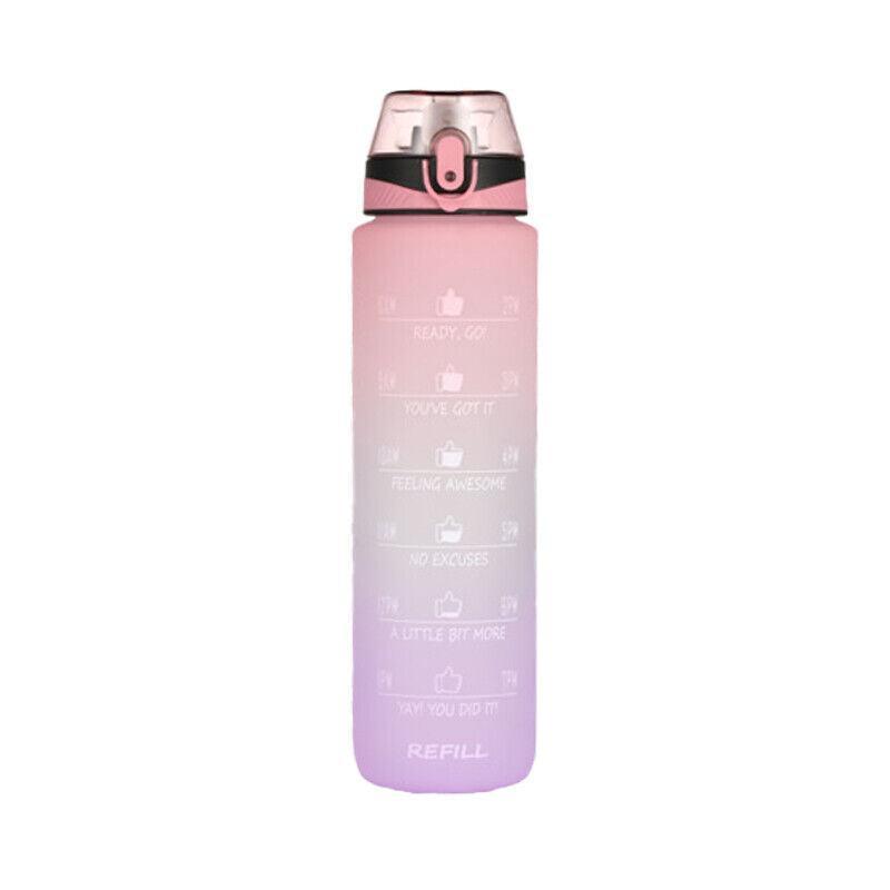 1L Water Bottle Motivational Drink Flask With Time Markings Bpa Free Sport Gym - Blue+Pink 11