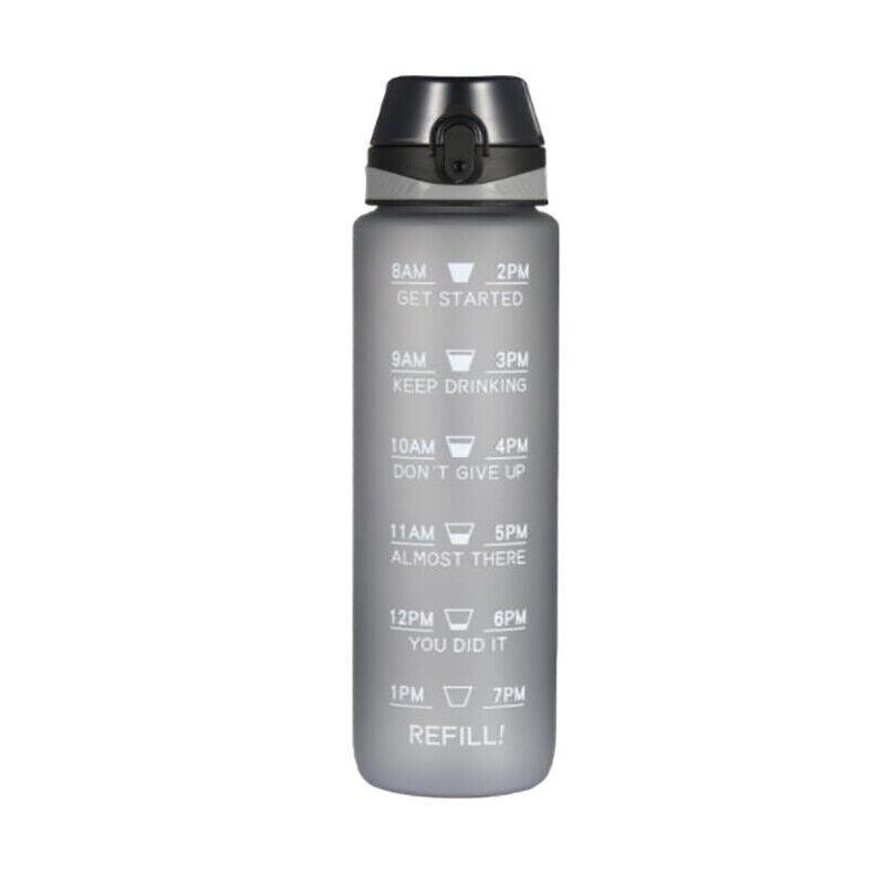 1L Water Bottle Motivational Drink Flask With Time Markings Bpa Free Sport Gym - Green+Purple