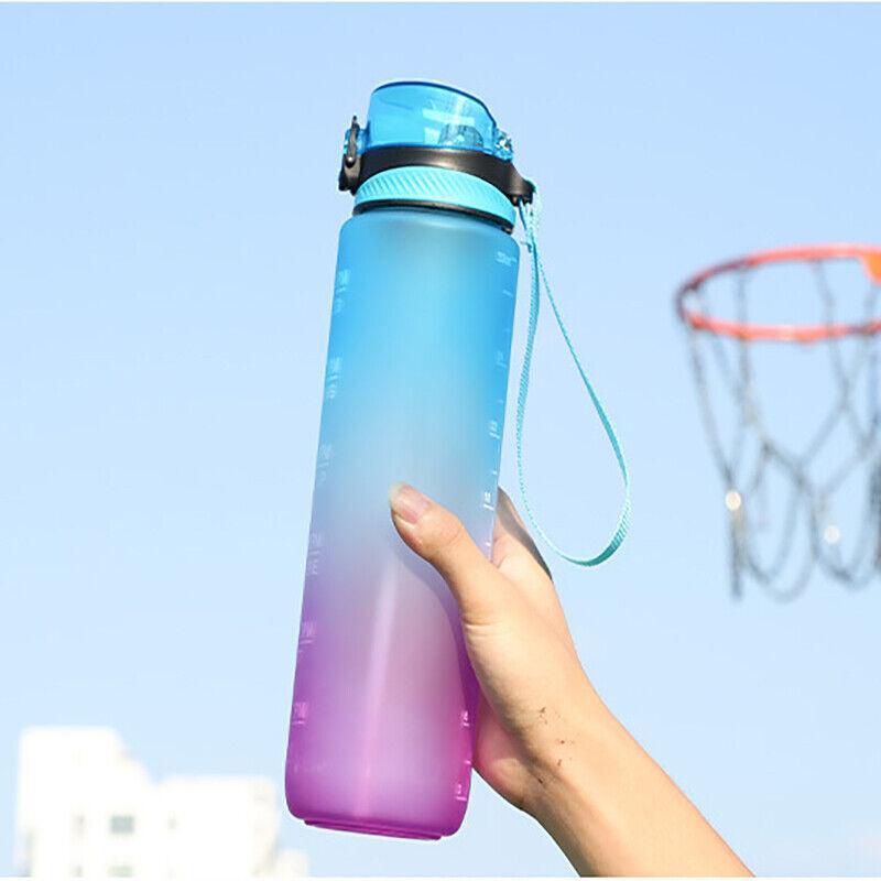 1L Water Bottle Motivational Drink Flask With Time Markings Bpa Free Sport Gym - Grey 5