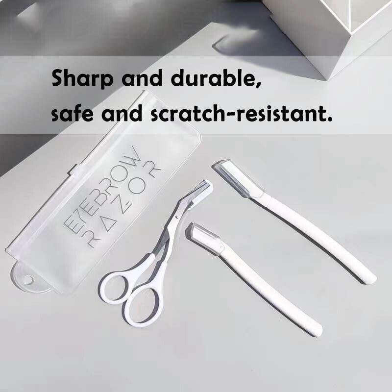 3Pcs Eyebrow Razor Set Facial Hair Remover Dermaplaning Shaving Tool Kit - Clear eyebrow razor*2+Scissor comb 5