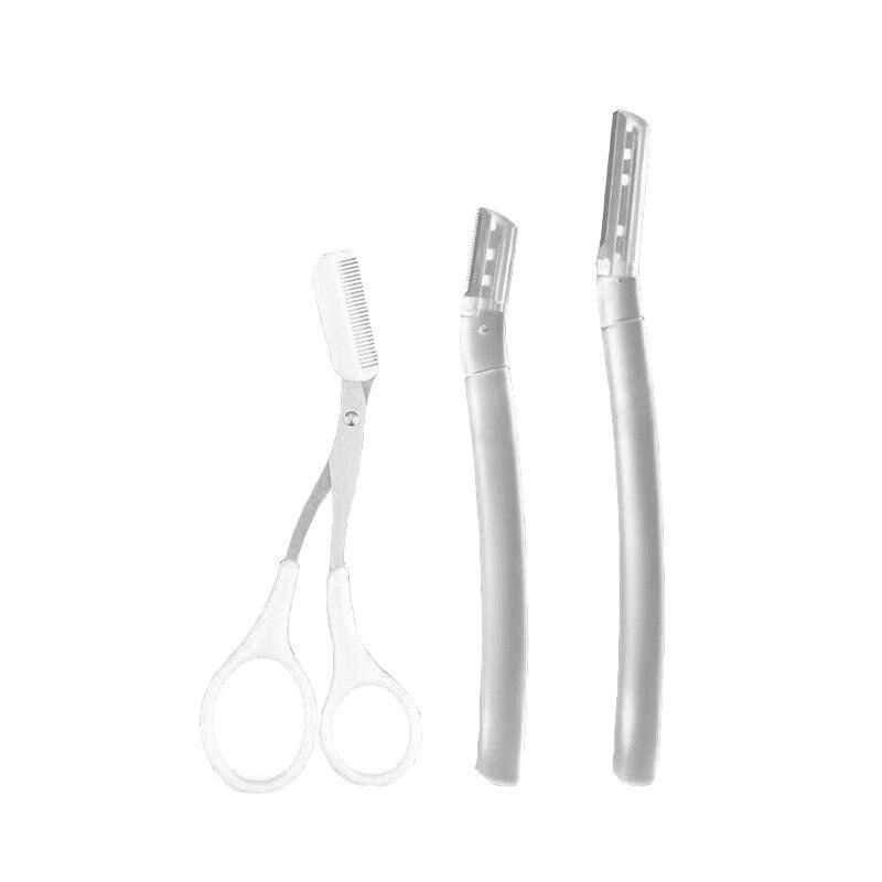 3Pcs Eyebrow Razor Set Facial Hair Remover Dermaplaning Shaving Tool Kit - Clear eyebrow razor*2+Scissor comb 7