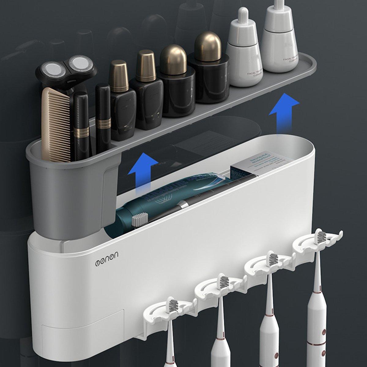 Bathroom Wall Mounted Toothbrush Holder Toothpaste Stand Storage Rack With Cup - Two Cups Set 5