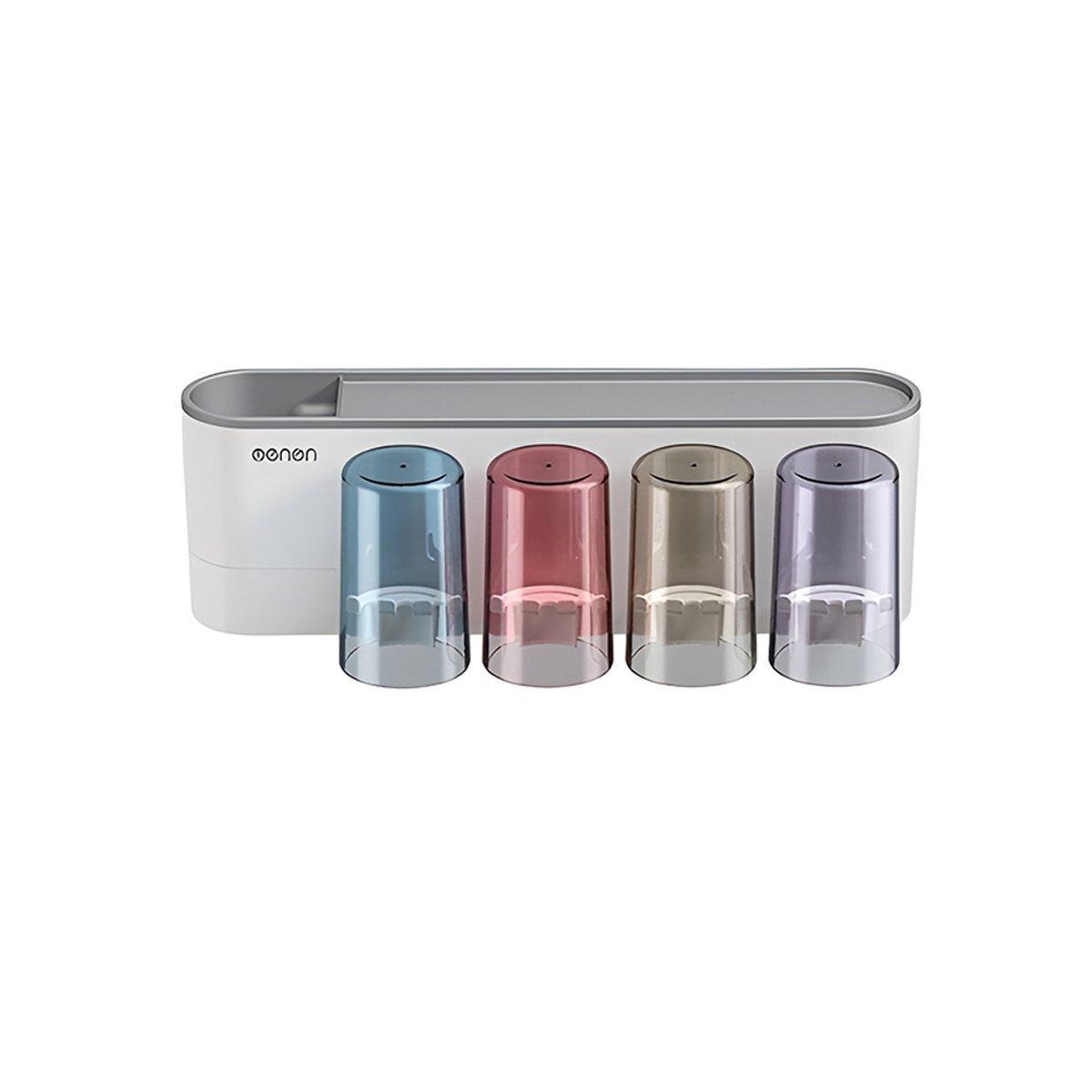 Bathroom Wall Mounted Toothbrush Holder Toothpaste Stand Storage Rack With Cup - Two Cups Set 8