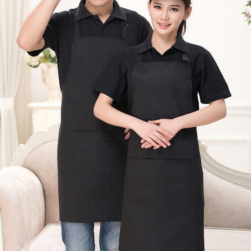 Apron with Pocket 2Pcs Chef Butcher Kitchen Cooking Baking Restaurant Wear - Black White Plaid 5